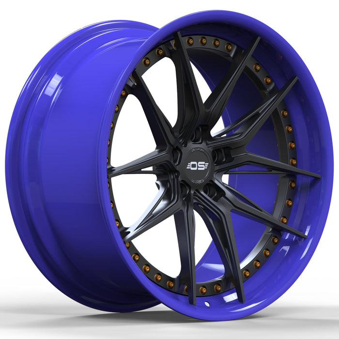 OS Forged Wheels Fi04 Satin Black Royal Blue Lip